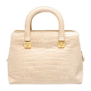 Gianni Versace Cream Crocodile-Embossed Satchel Handbag